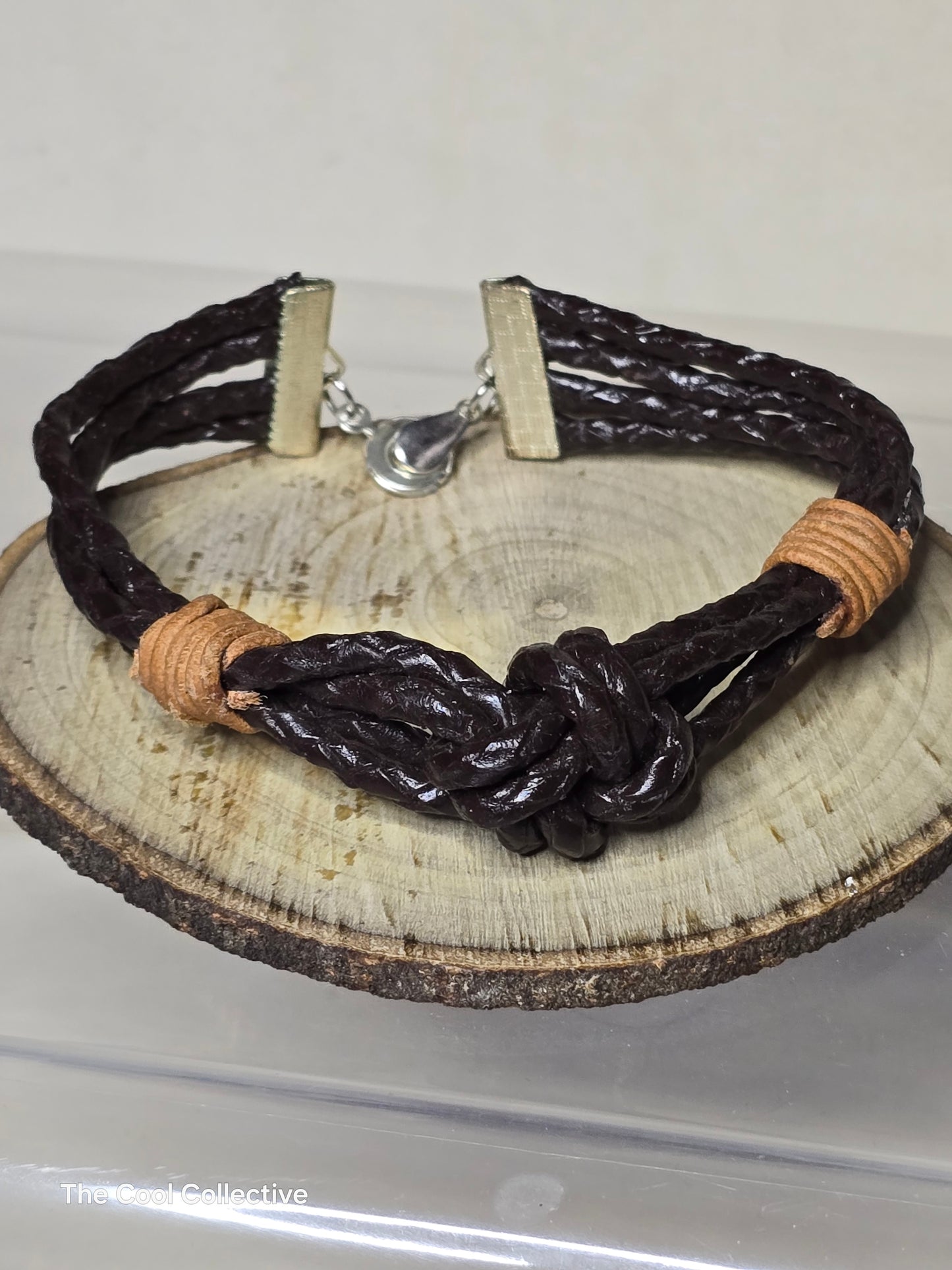 Large "LOVE" Knot Brown & Tan Leather Bracelet