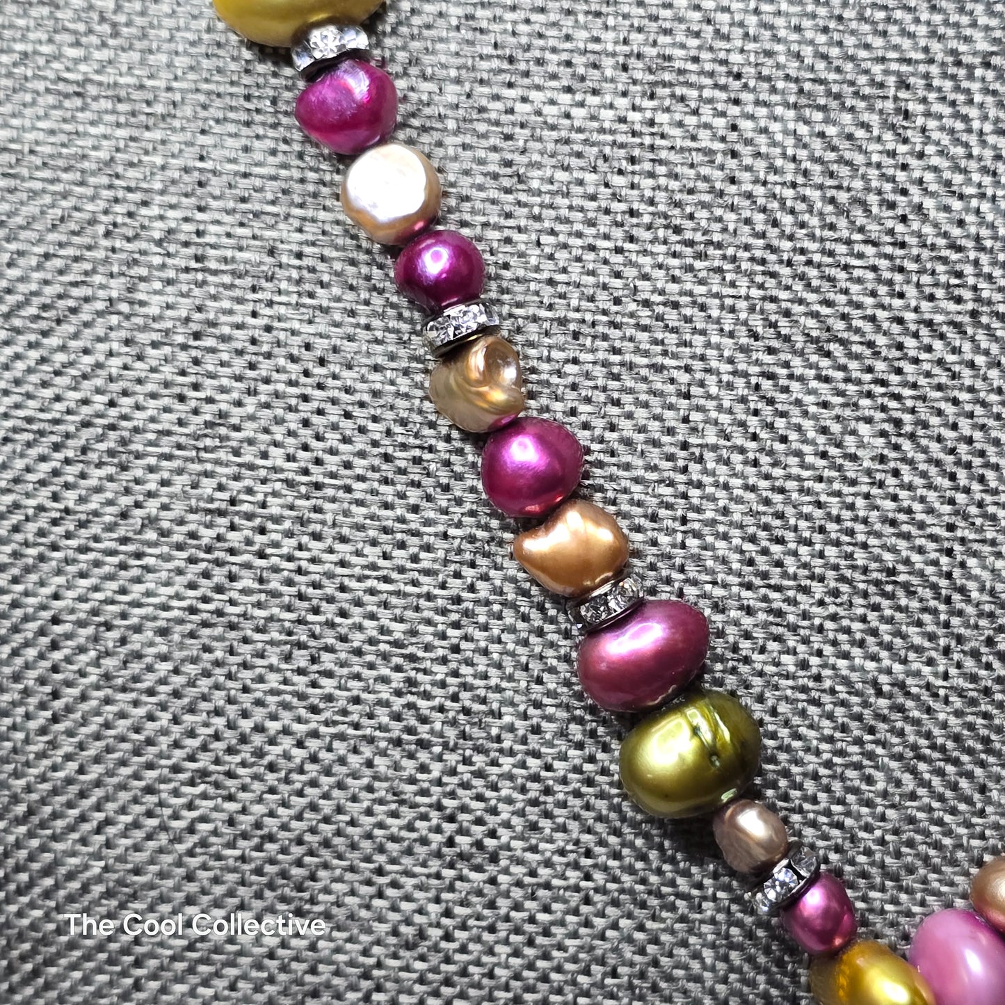 Multicolor Freshwater Pearls & Crystal Rondelles & Olive Green Deer Tan & Antique Copper Accents