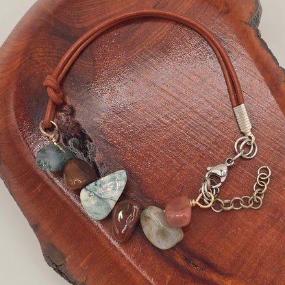 Handmade Jewelry; Fancy Jasper with Medium Brown Leather with Extender Chain; Tina Lucas; The Cool Collective; Woman-Owned Small Business