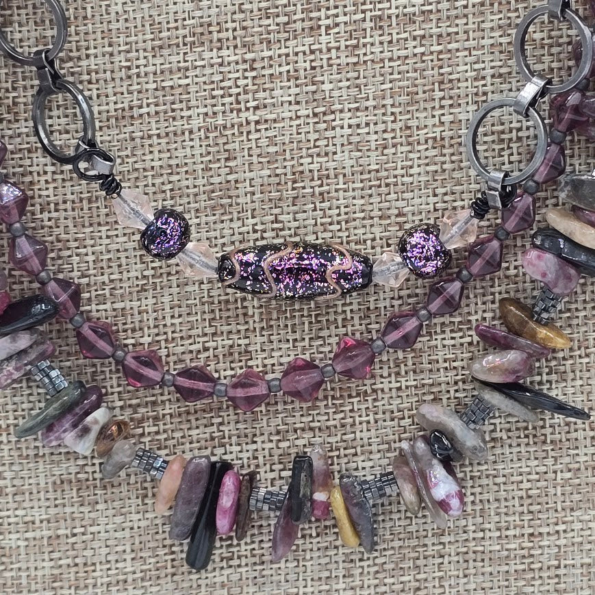 Triple-Strand Tourmaline and Czech Glass Necklace