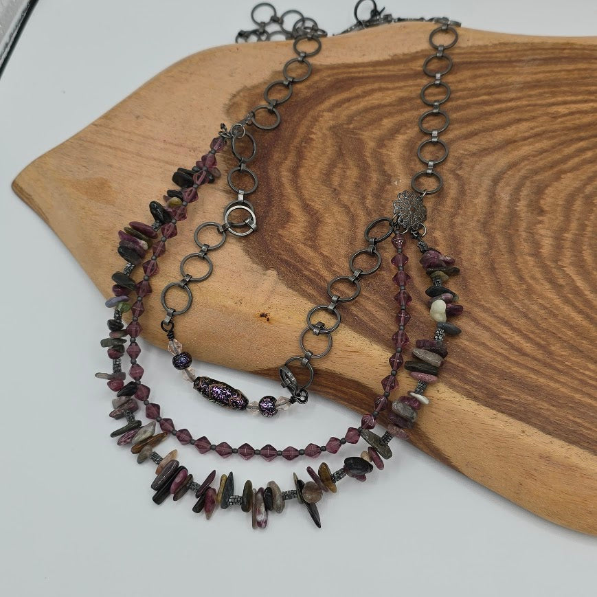 Triple-Strand Tourmaline and Czech Glass Necklace