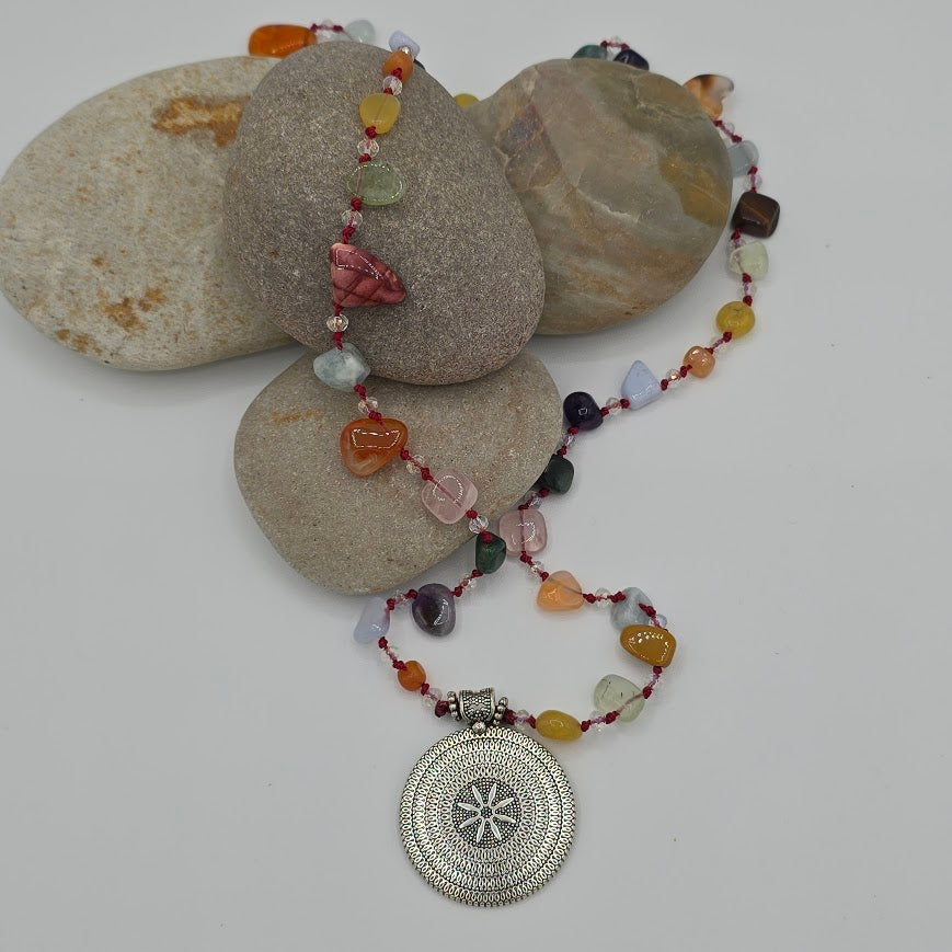 Hand-Knotted Multi-Gem and Crystals Necklace, Bracelet, and Earrings SET
