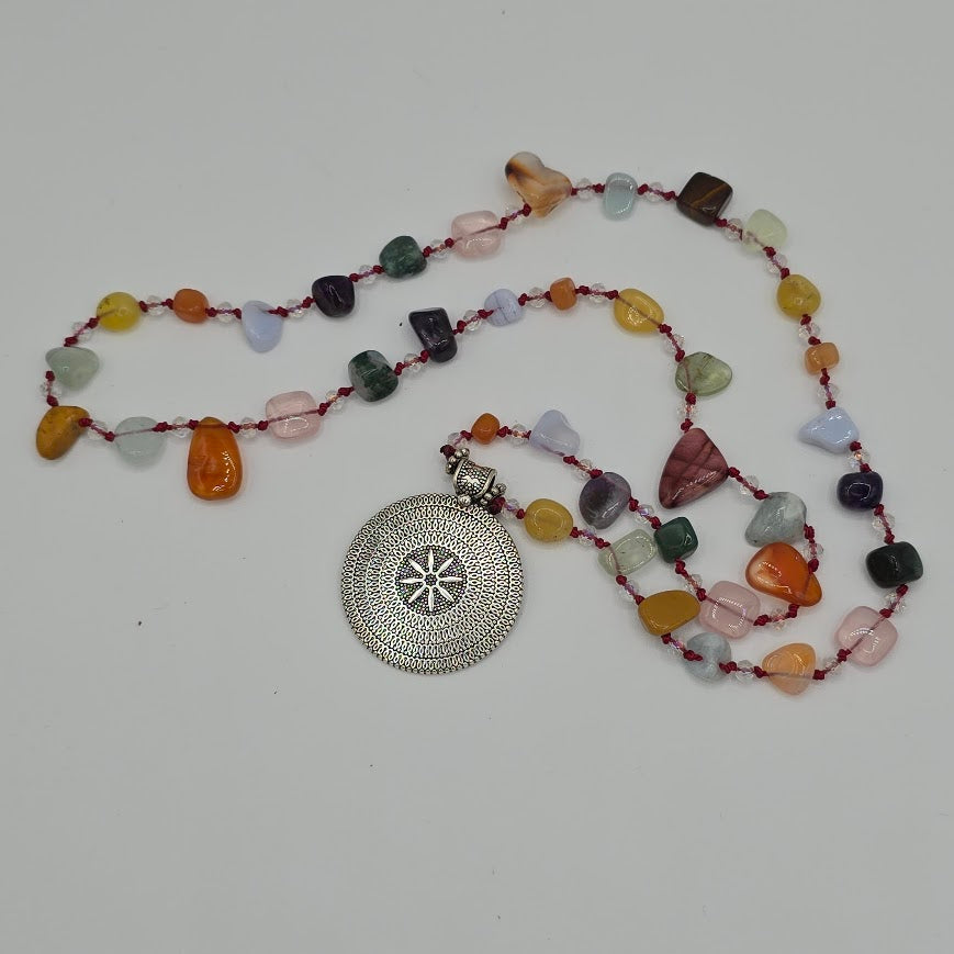 Hand-Knotted Multi-Gem and Crystals Necklace, Bracelet, and Earrings SET