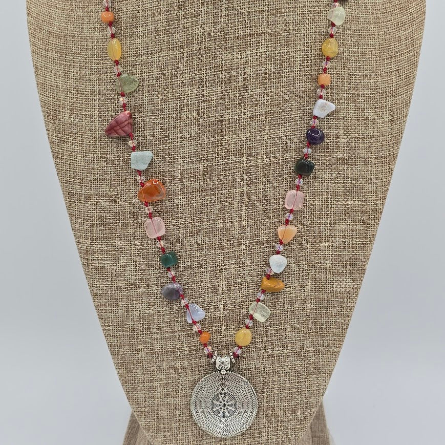 Hand-Knotted Multi-Gem and Crystals Necklace, Bracelet, and Earrings SET