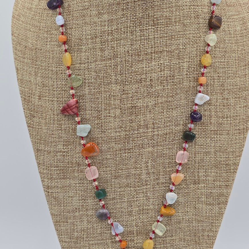 Hand-Knotted Multi-Gem and Crystals Necklace, Bracelet, and Earrings SET