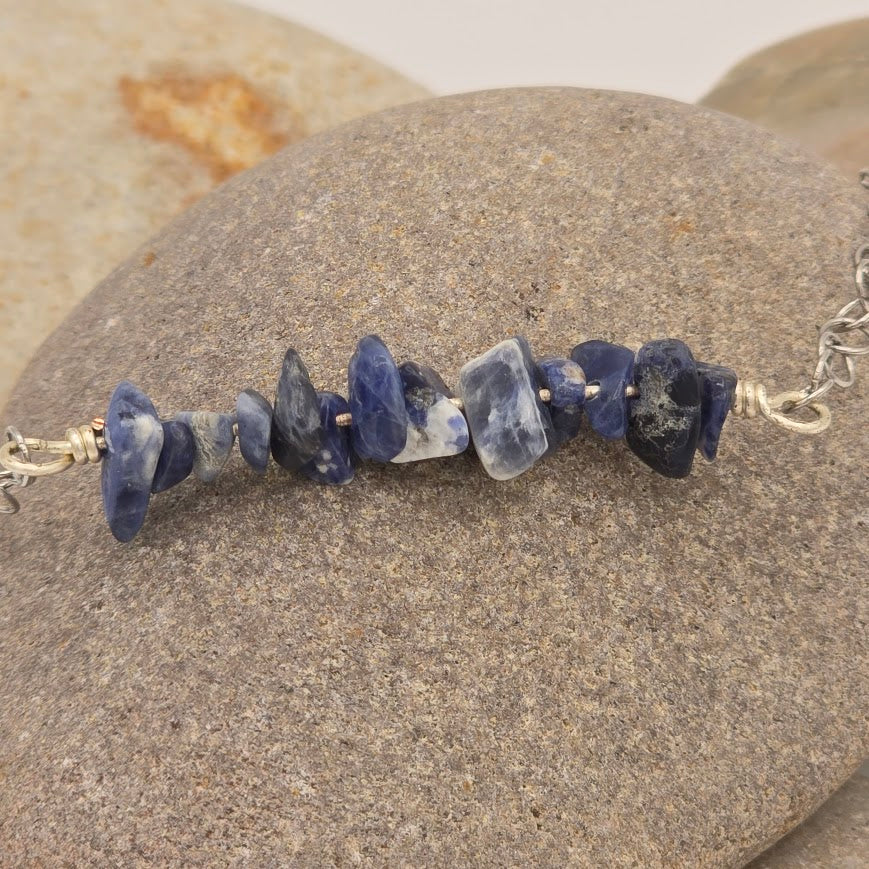 Sodalite Bar Necklace &amp; Earrings Set on Stainless Steel Chain and Ear Wires