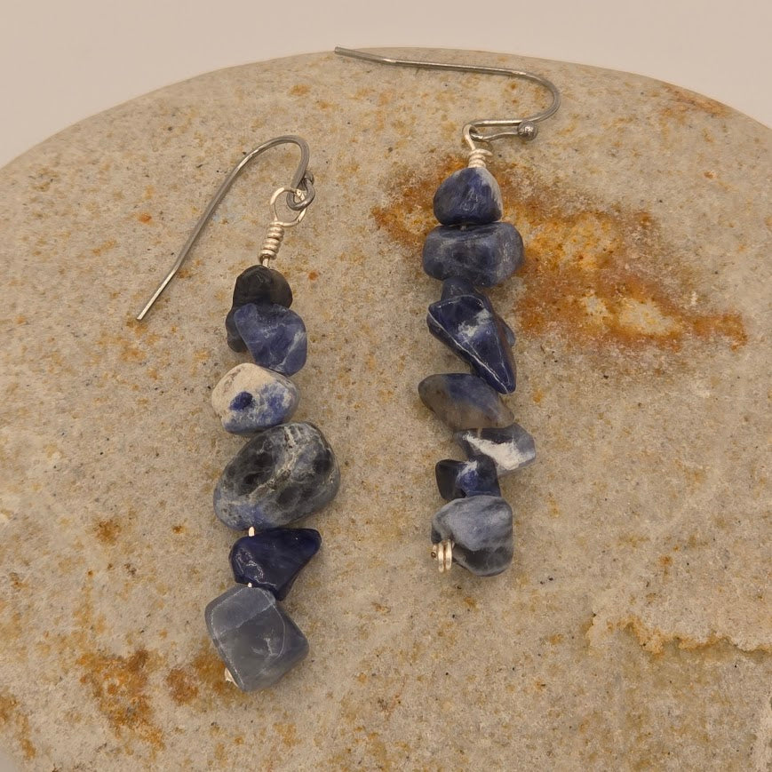 Sodalite Bar Necklace &amp; Earrings Set on Stainless Steel Chain and Ear Wires