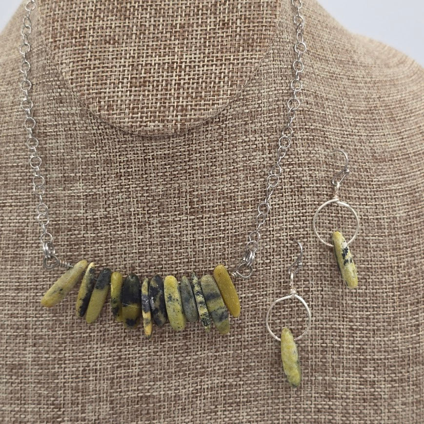 Serpentine Bar Necklace &amp; Earrings on Stainless Steel Chain and Ear Wires