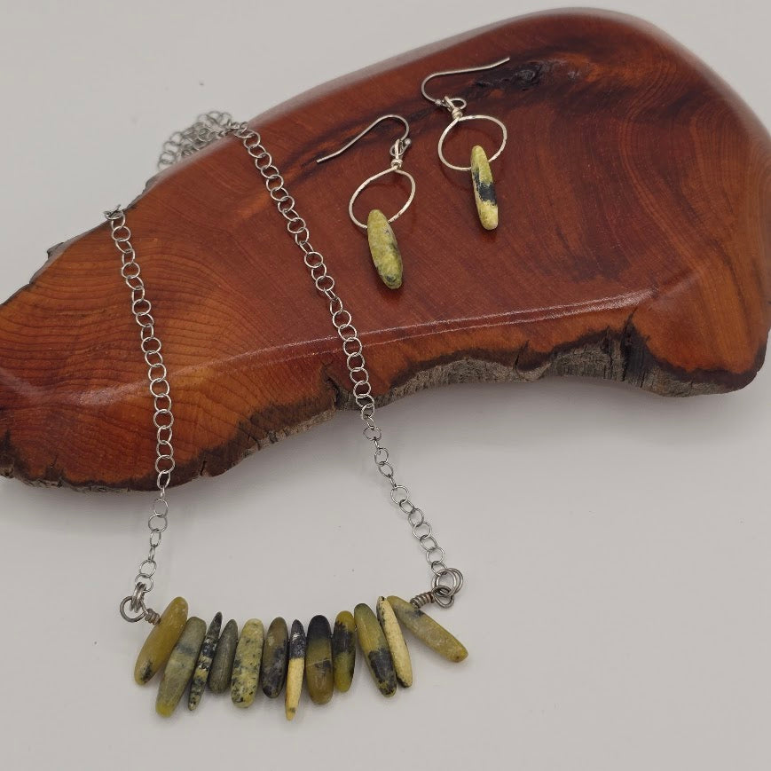Serpentine Bar Necklace &amp; Earrings on Stainless Steel Chain and Ear Wires