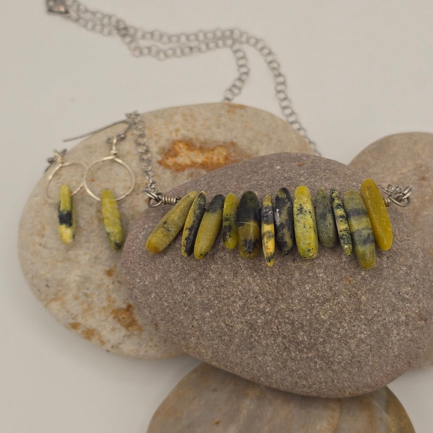 Serpentine Bar Necklace &amp; Earrings on Stainless Steel Chain and Ear Wires