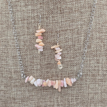 Peruvian Opal Bar Necklace & Earrings on Stainless Steel Ear Wires
