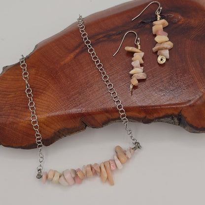 Peruvian Opal Bar Necklace & Earrings on Stainless Steel Ear Wires