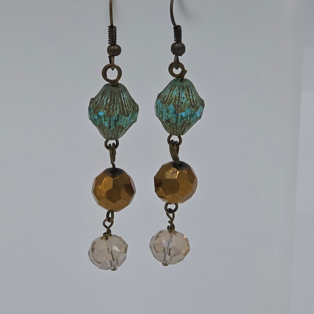 Hand-Knotted Boho Locket, African Opal Jasper Necklace, Czech Glass, and Earrings Set