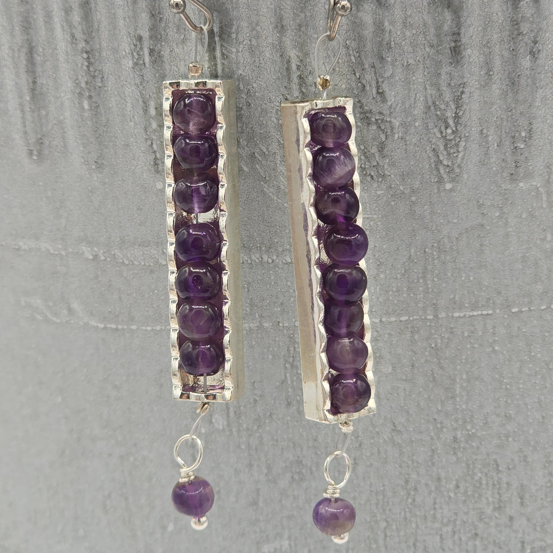 Amethyst in Silver Tone Scalloped Frame on Stainless Steel Ear Wires
