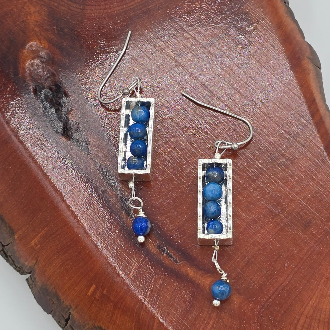 Sodalite in Scalloped Silver Tone Frame on Stainless Steel Ear Wires