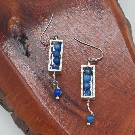 Sodalite in Scalloped Silver Tone Frame on Stainless Steel Ear Wires