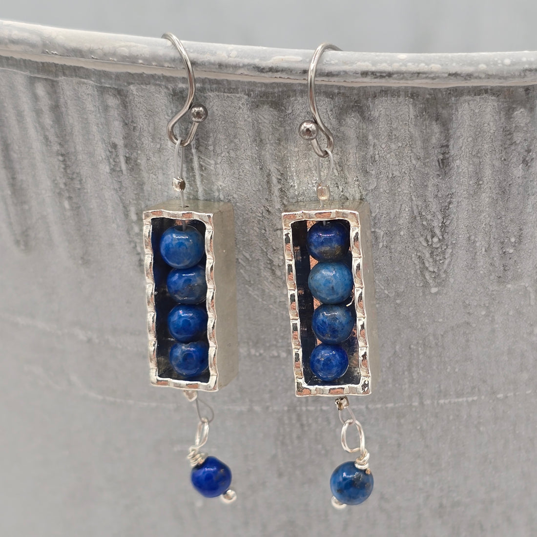 Sodalite in Scalloped Silver Tone Frame on Stainless Steel Ear Wires