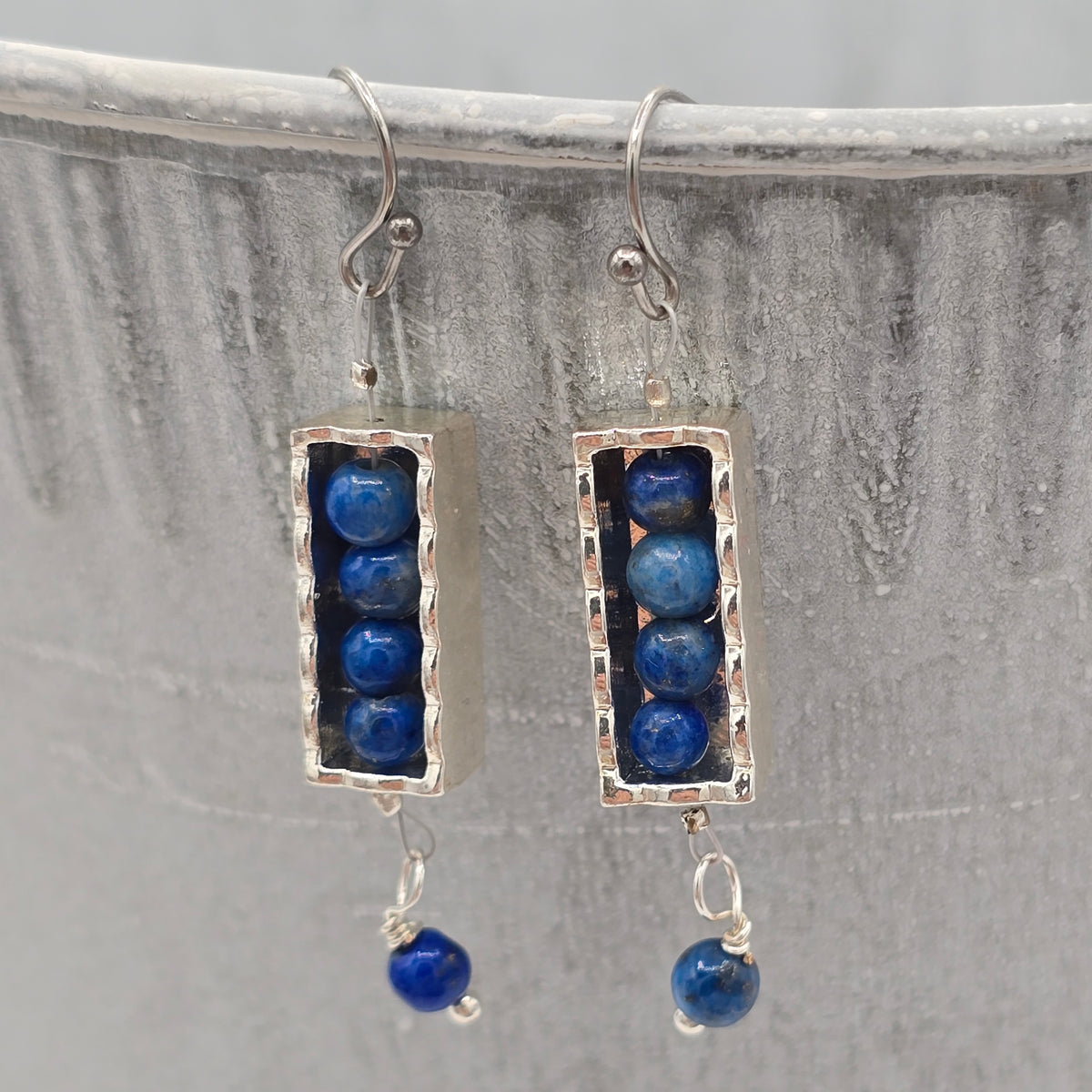 Sodalite in Scalloped Silver Tone Frame on Stainless Steel Ear Wires