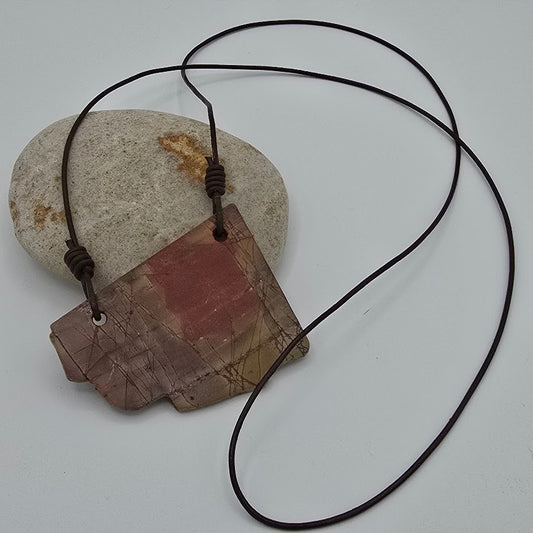 Earthy Red Creek Jasper Slab on Dark Brown Leather Cord