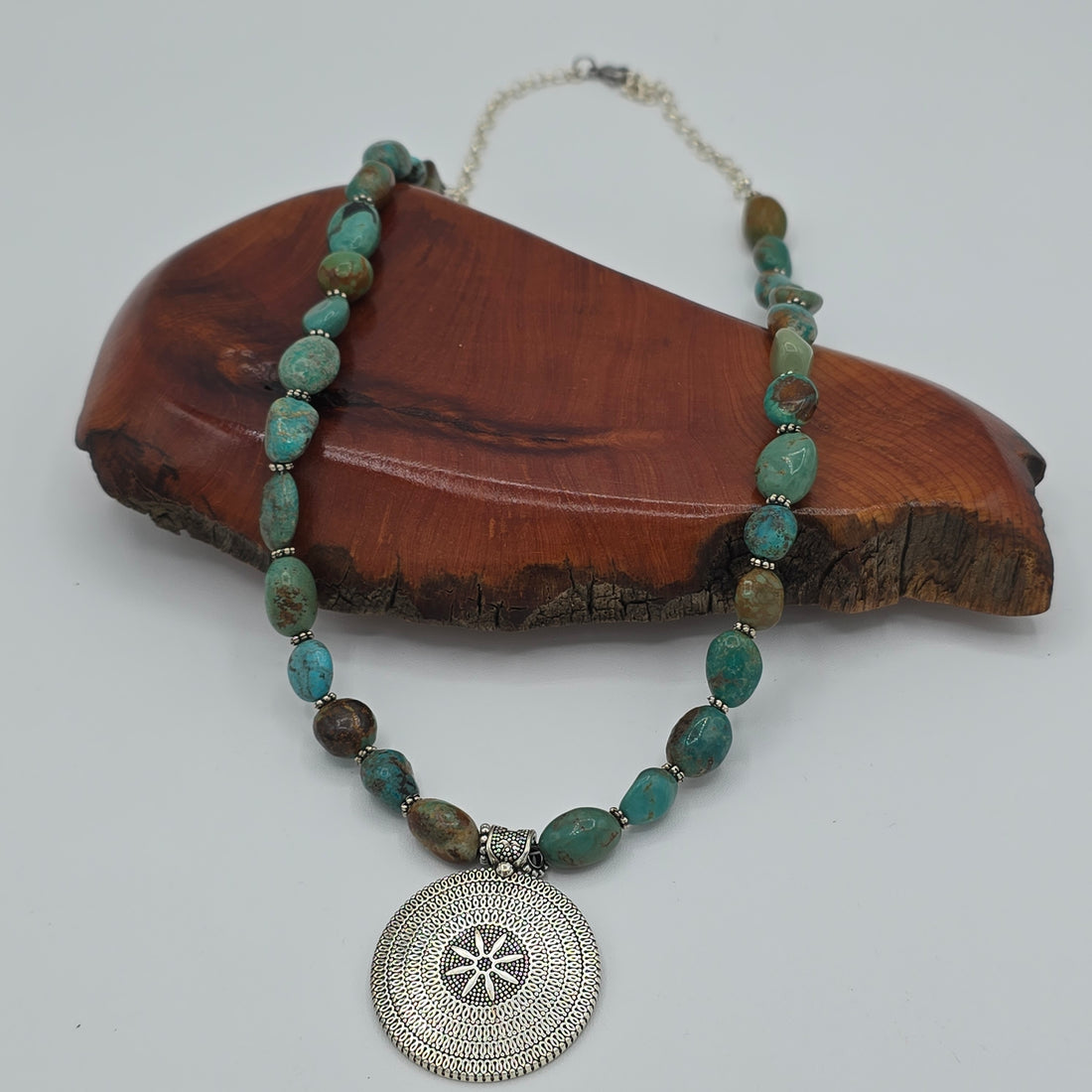 Beautiful Genuine Turquoise Nuggets With Etched Silver Focal &amp; Silver Accents