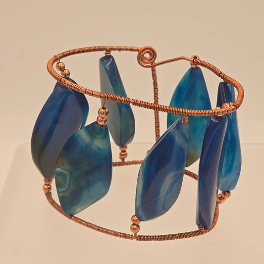 Copper Cuff Bracelet Featuring Blue Agate