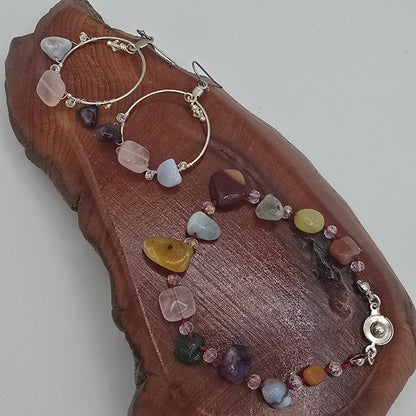 Hand-Knotted Multi-Gem and Crystals Necklace, Bracelet, and Earrings SET