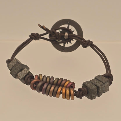 Leather Bracelet With Czech Glass & Fool's Gold/Pyrite Beads