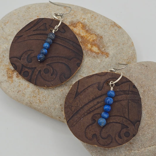 Brown Print Leather With Sodalite on Stainless Steel Ear Wires