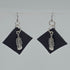 Blue Diamond-Shaped Leather and Silver Tone Feather on Stainless Steel Ear Wires