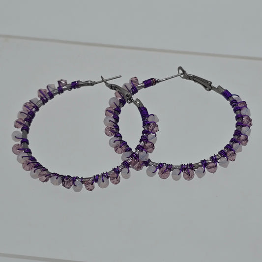 Swarovski Crystals - Purple & Translucent White Hoops Earrings