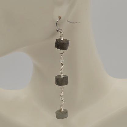 Matte Labradorite Wheels & Swarovski Crystals on Stainless Steel Ear Wires (long)
