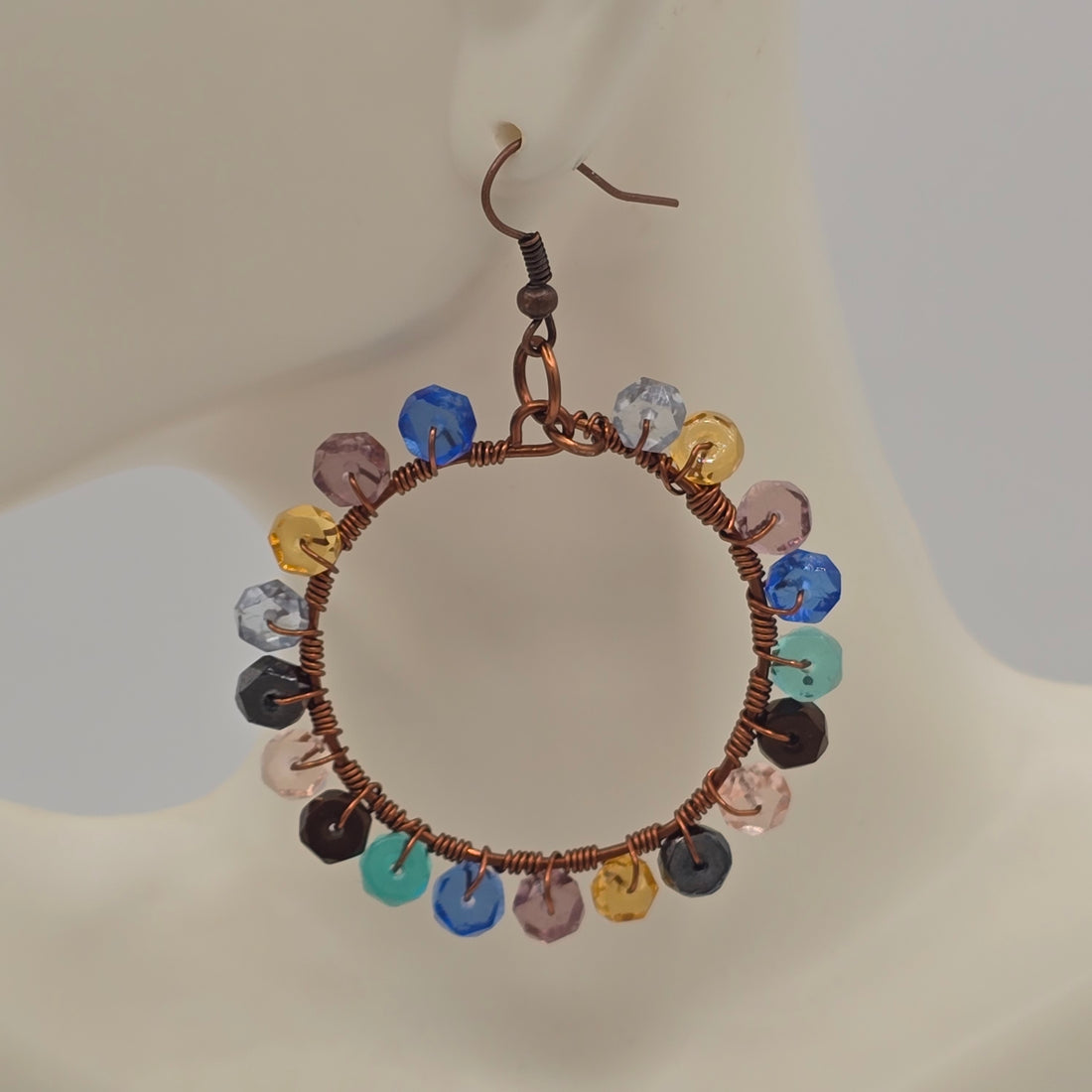 Antique Copper Wire Wrapped Circles With Multicolor Czech Glass Rondelles