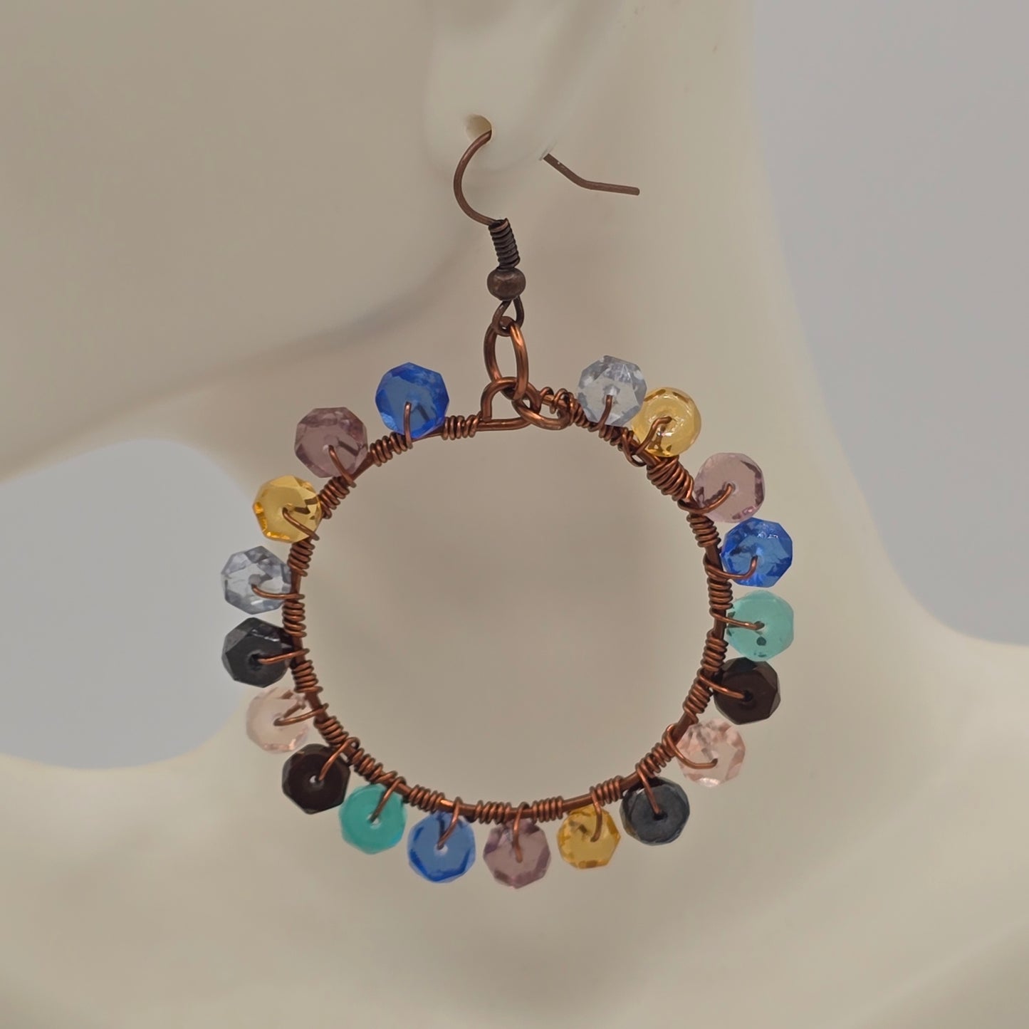 Antique Copper Wire Wrapped Circles With Multicolor Czech Glass Rondelles