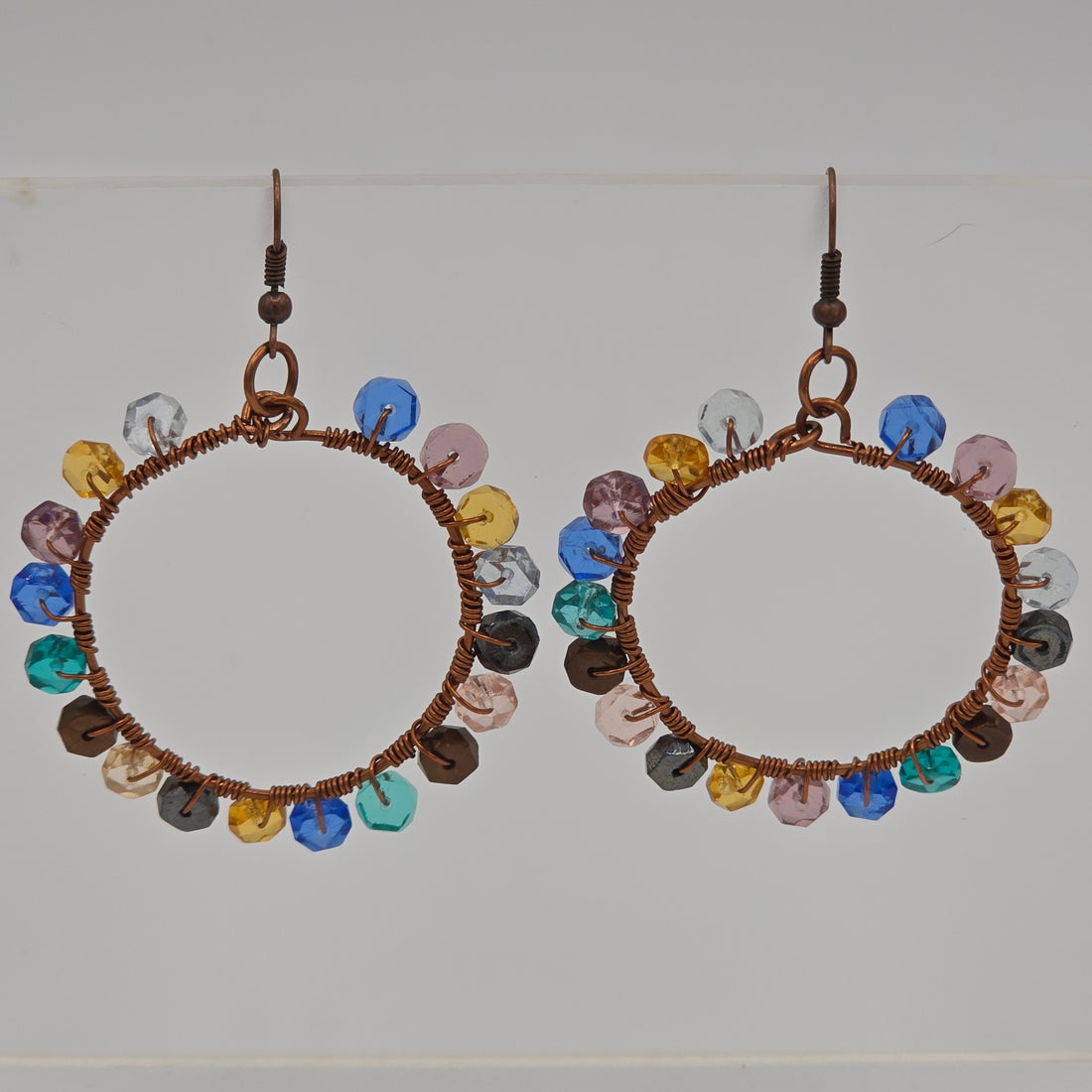 Antique Copper Wire Wrapped Circles With Multicolor Czech Glass Rondelles