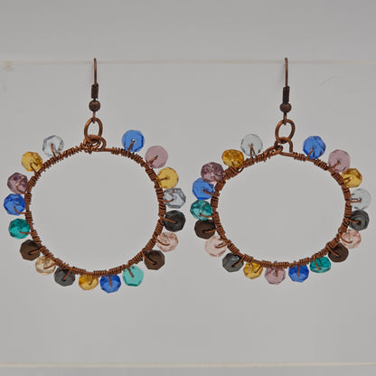 Antique Copper Wire Wrapped Circles With Multicolor Czech Glass Rondelles