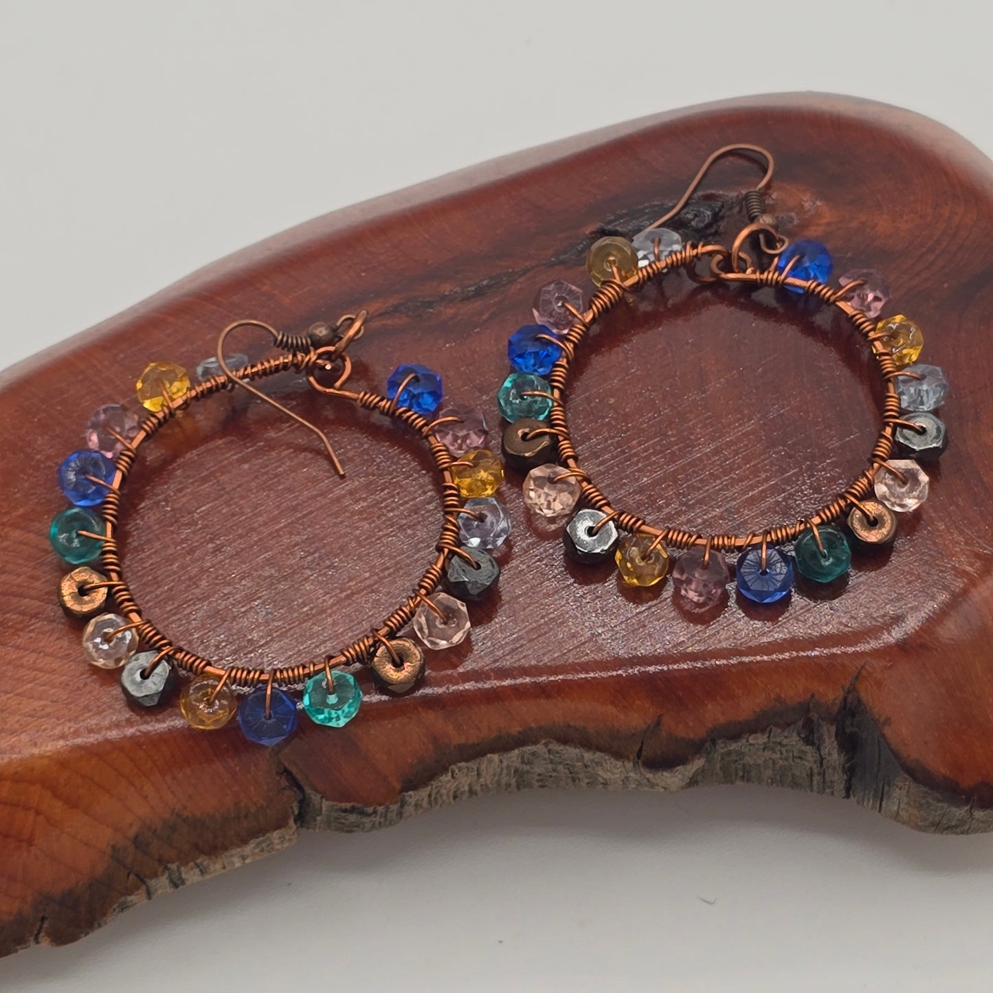 Antique Copper Wire Wrapped Circles With Multicolor Czech Glass Rondelles