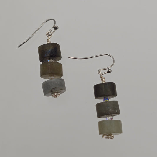 Matte Labradorite Wheels & Swarovski Crystals on Stainless Steel Ear Wires (short)