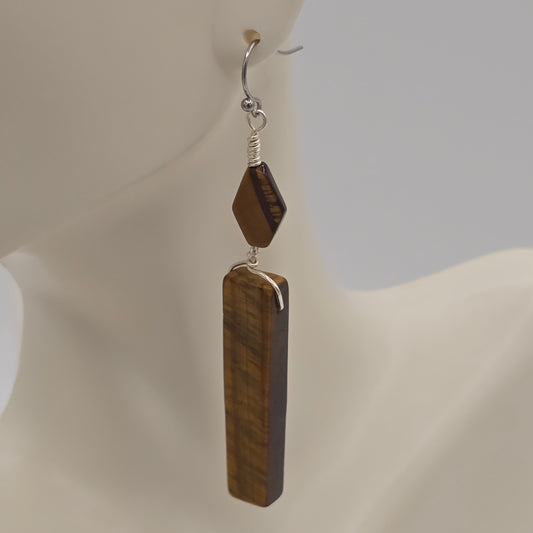 Tiger's Eye Sticks & Kites Earrings on Stainless Steel Ear Wires