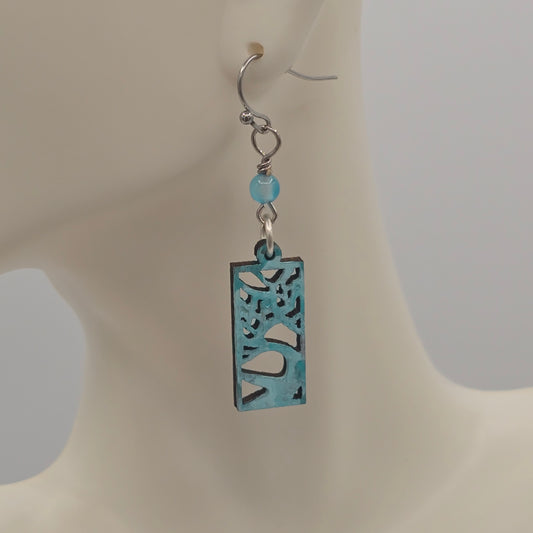 Light Blue Painted "Trees" and Blue Quartzite on Stainless Steel Ear Wires