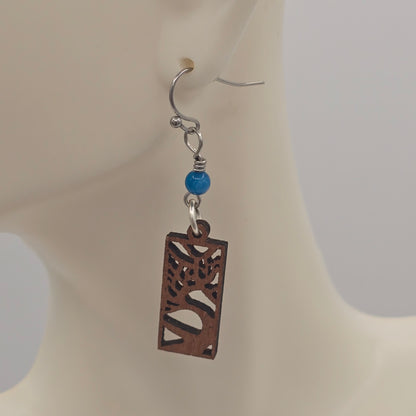 Natural "Trees" With Blue Agate Earrings on Stainless Steel Ear Wires