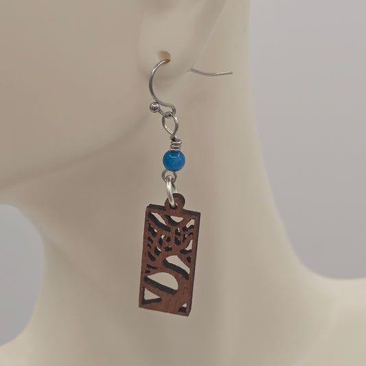 Natural "Trees" With Blue Agate Earrings on Stainless Steel Ear Wires