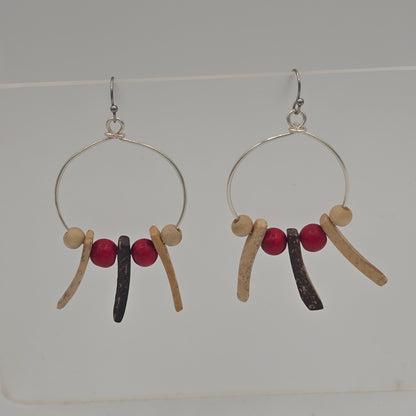 Medium Wire Wire Hoops With Cream Spikes & Red/Cream Rounds on Stainless Steel Ear Wires