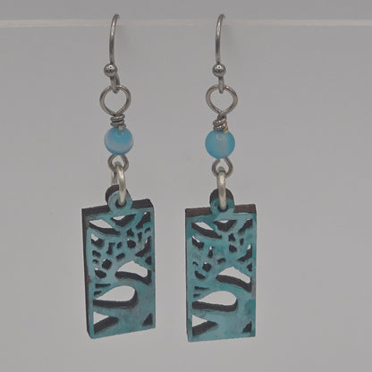 Light Blue Painted "Trees" and Blue Quartzite on Stainless Steel Ear Wires