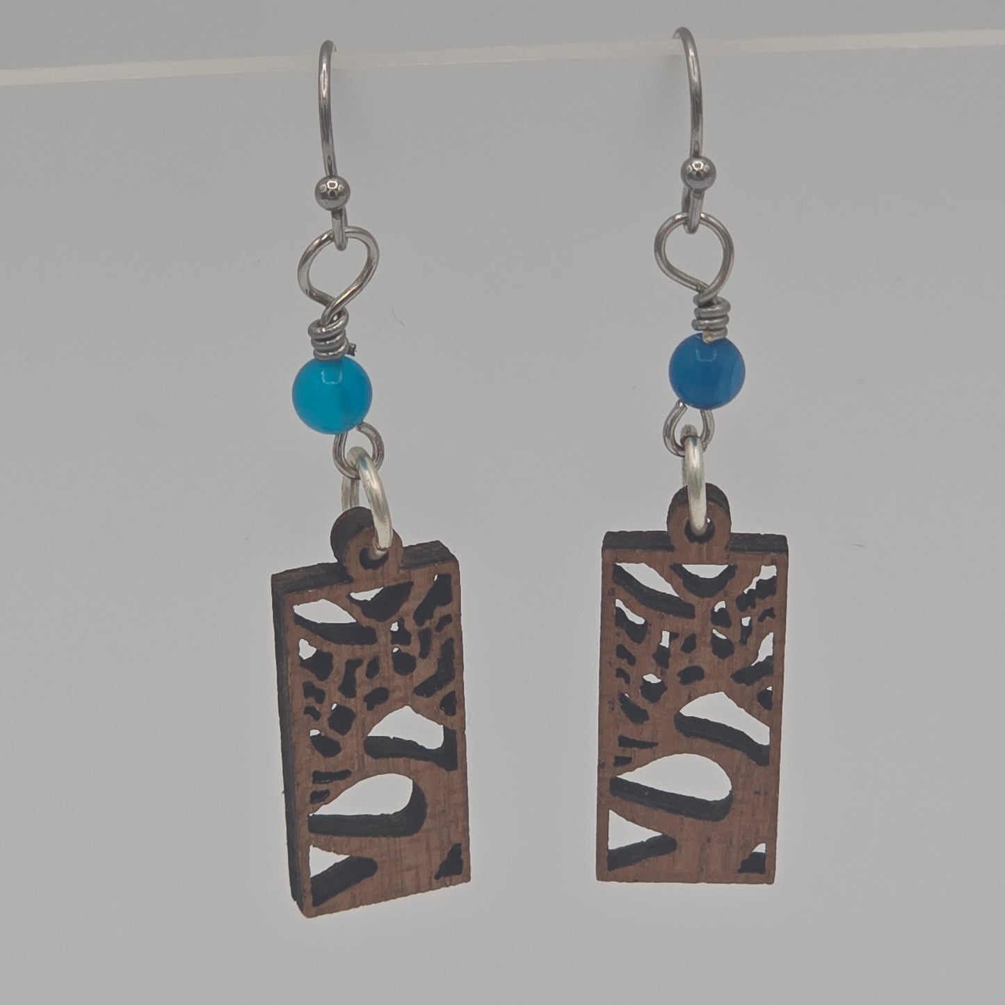 Natural "Trees" With Blue Agate Earrings on Stainless Steel Ear Wires