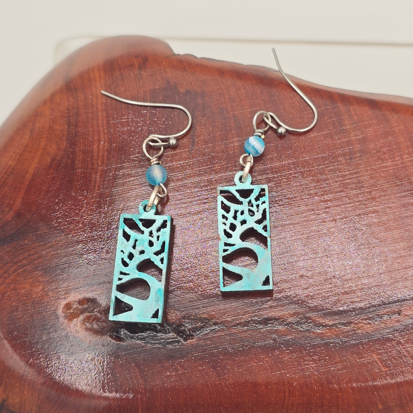 Light Blue Painted "Trees" and Blue Quartzite on Stainless Steel Ear Wires