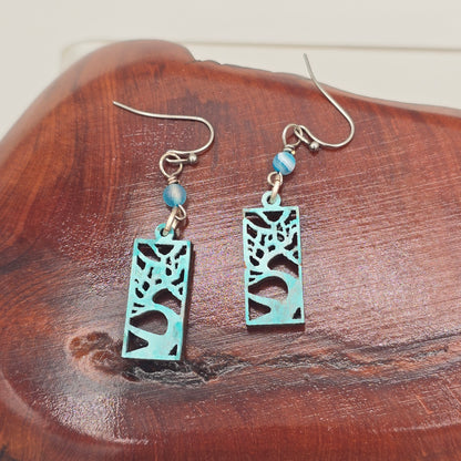 Light Blue Painted "Trees" and Blue Quartzite on Stainless Steel Ear Wires