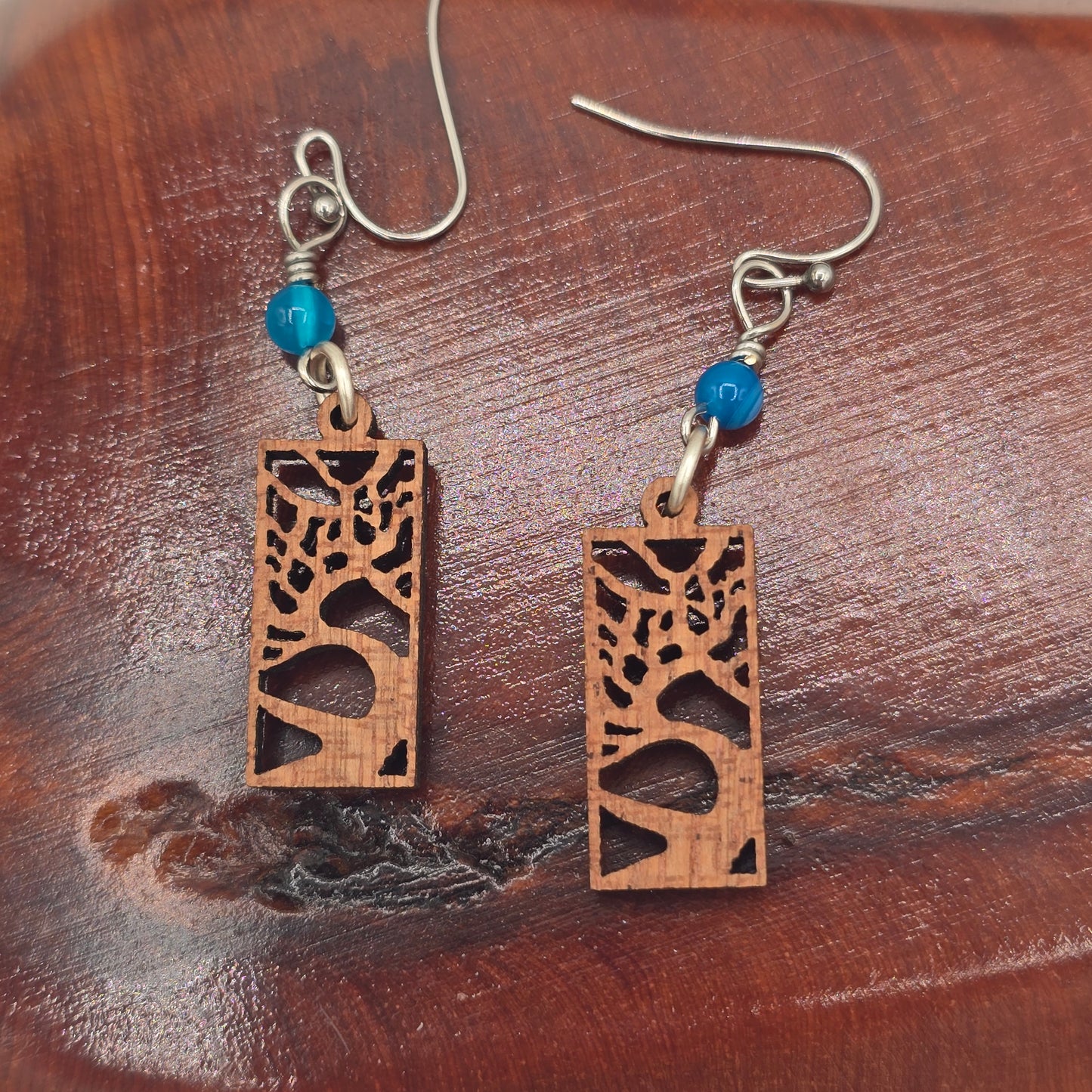 Natural "Trees" With Blue Agate Earrings on Stainless Steel Ear Wires