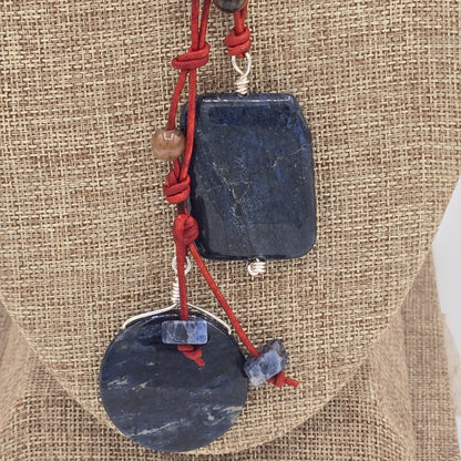 Sodalite Focals/Beads &amp; Knotted Leather Necklace