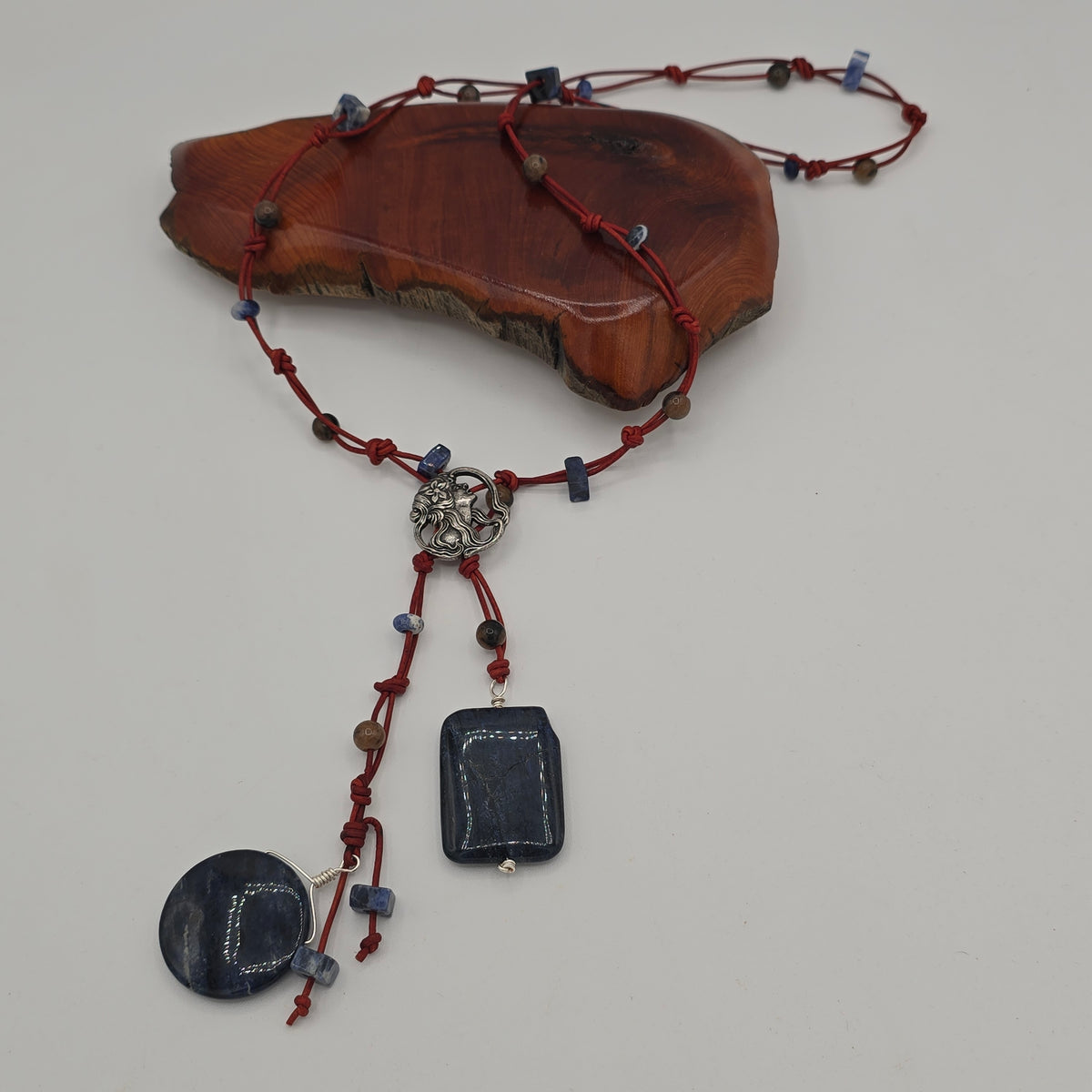 Sodalite Focals/Beads &amp; Knotted Leather Necklace