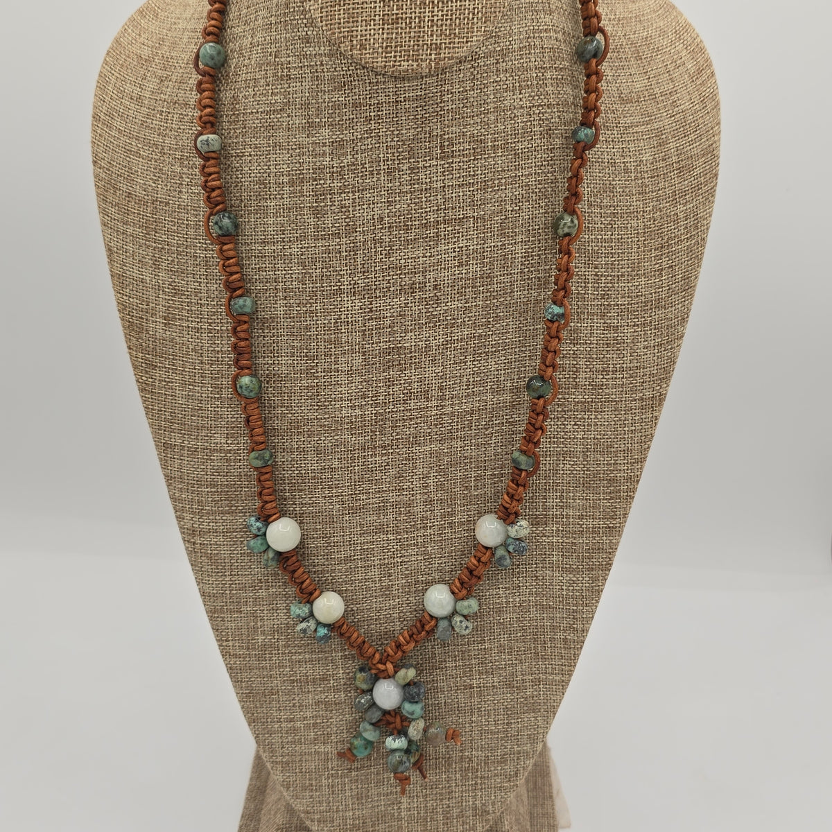 African Turquoise &amp; Leather Necklace